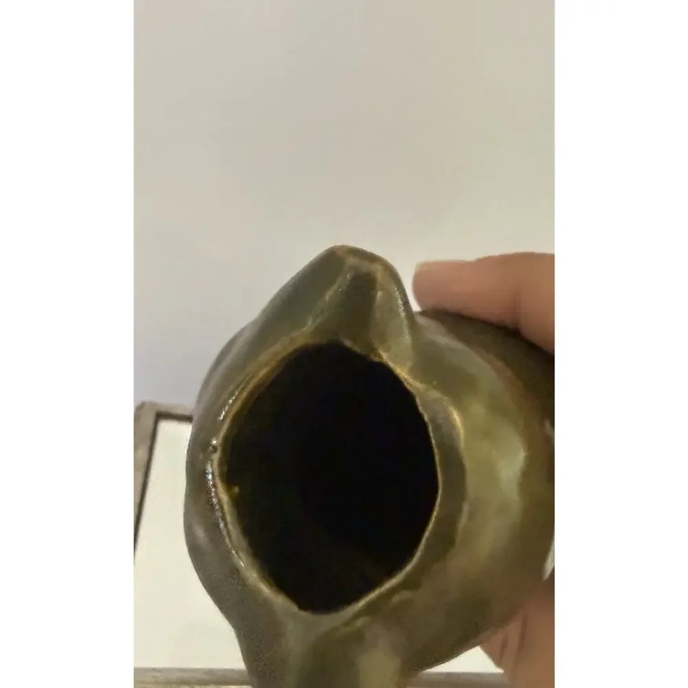 Vintage Mid Century 1948 Ceramic Avocado Green Estate Owl Bud Vase 4.25”